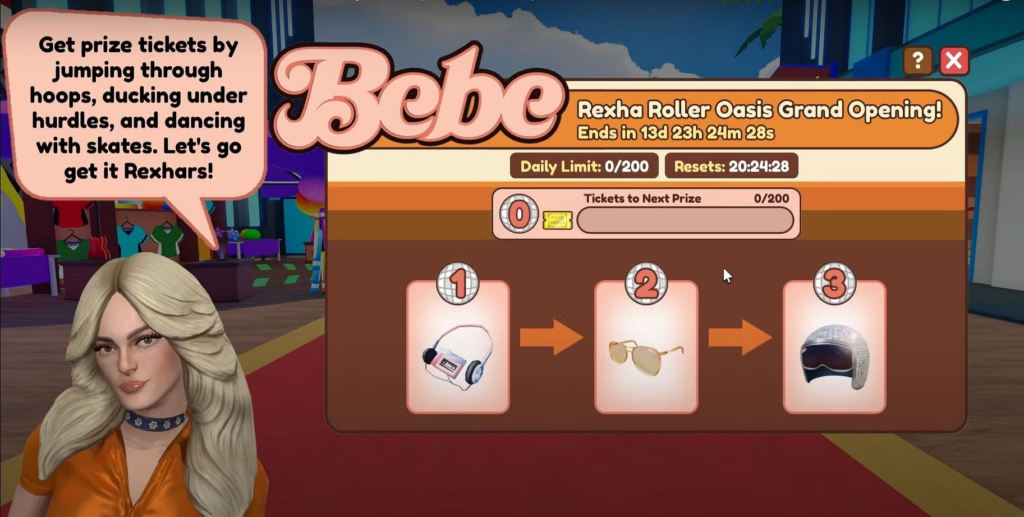 Roblox players can get their hands on three free Bebe Rexha items by participating in a roller dance game in Harmony Hills. The items are the Cassette Player, Disco Ball Helmet, and Disco Sunglasses. Players can earn tickets by completing challenges in the game, and each item costs a different number of tickets. The daily ticket limit is 200, so players will need to play the game over multiple days to earn enough tickets for all three items.