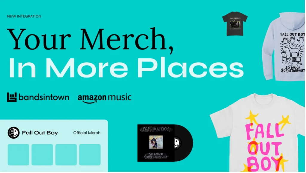  "Amazon Music and Bandsintown have joined forces to enable more than 590,000 artists to showcase and promote their merchandise on the concert discovery platform. This new integration offers fans a wide range of products from top artists, including apparel, CDs, vinyl, and accessories. The collaboration aims to support artists' revenue streams amid rising concert ticket costs while providing fans with an affordable way to express their fandom."
