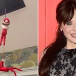 "Actress Zooey Deschanel crafts a charming Elf on a Shelf display for her children, capturing the enchantment of Christmas on her Instagram Story."