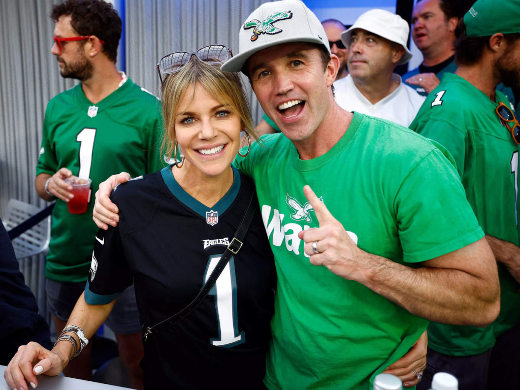  "Actor Rob McElhenney steals the spotlight at the Emmys, streaming the Eagles playoff game. His dedication to the team is unmatched!"
