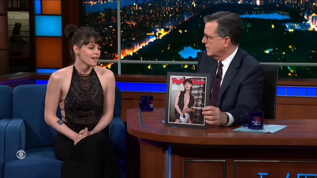 Stephen Colbert reveals CBS's hesitancy regarding Kristen Stewart's Rolling Stone cover on 'The Late Show,' prompting Stewart's defiant stance.

