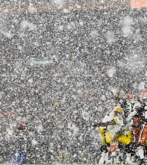 The Steelers and Browns faced off in a winter wonderland as a Cleveland blizzard transformed the game into a snowy spectacle. Snow piled up on the field, creating a dramatic backdrop for an intense NFL rivalry.